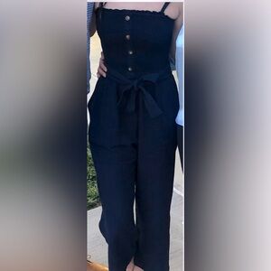 Abercrombie & Fitch navy blue linen cropped jumper size Small